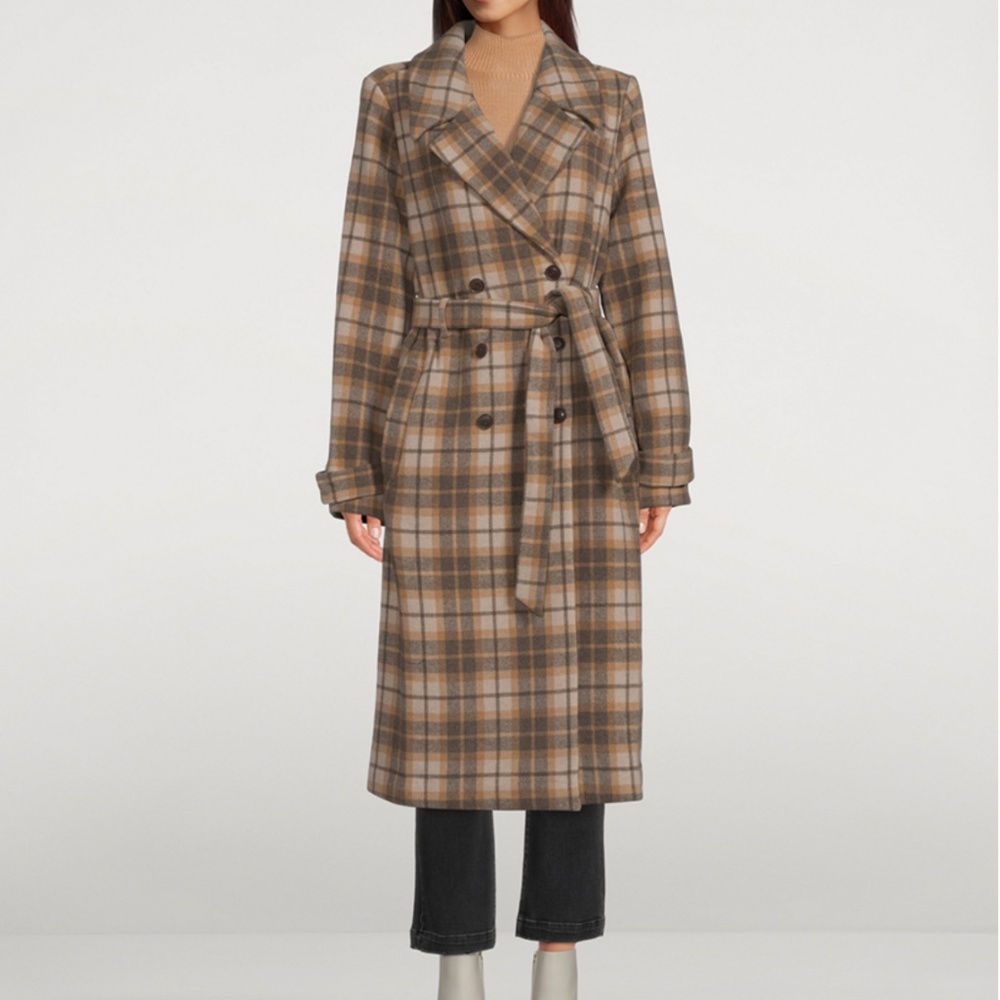 Paige Dublyn Plaid Wool-Blend Coat Size L